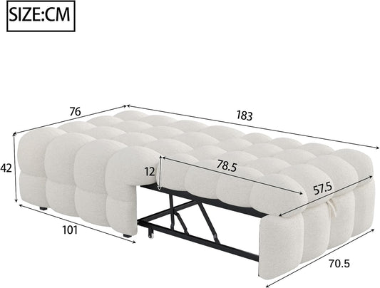 MOBETTRES Polsterbett 2-in-1 Beige – Ausziehbares Schlafsofa & Fußhocker, Teddy-Samtstoff, Einzelbett