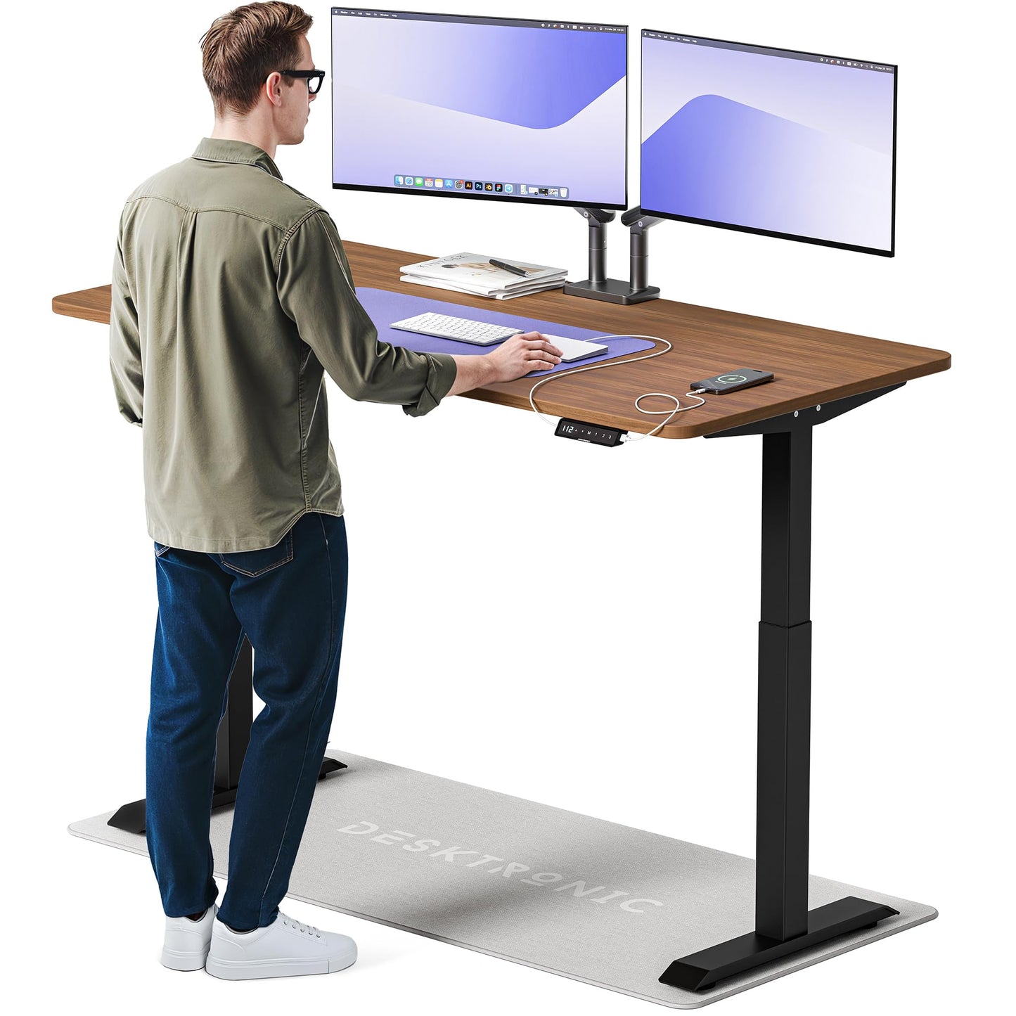 Desktronic HomeOne Elektrisch Höhenverstellbarer Schreibtisch, USB-Anschlüsse, Ergonomisch