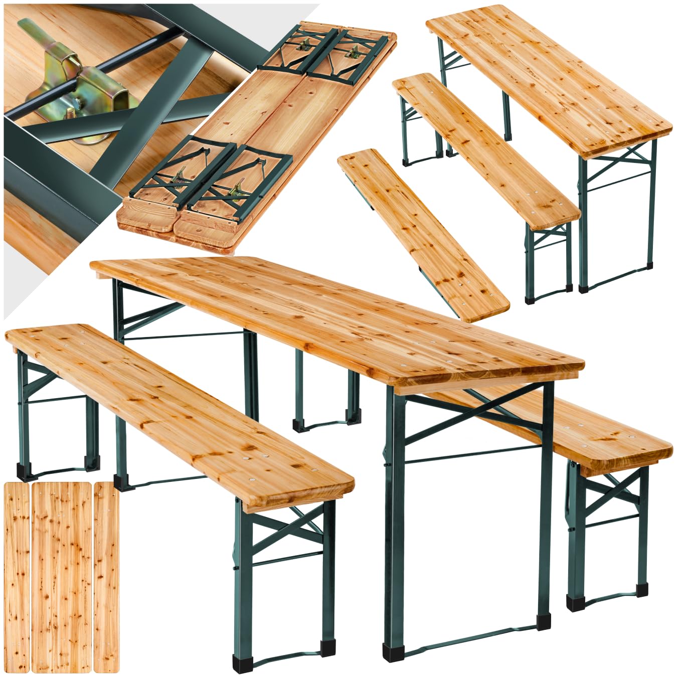 tectake Bierzeltgarnitur mit Lehne – Klappbares Gartenmöbel Set aus Holz & Stahl für bis zu 8 Personen