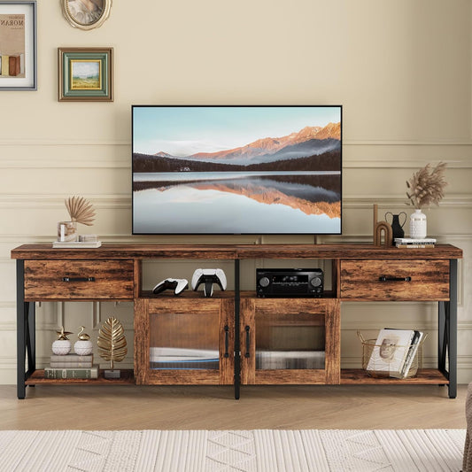 Generisch TV Lowboard Industrial Stil, Braun, 180 cm, Holz & Metall, für 60–70 Zoll Fernseher