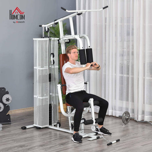 HOMCOM Multistation: Kraftstation mit Latzug, Butterfly & 45 kg Gewichten