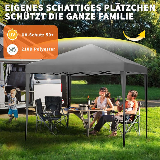 ISE Pavillon 3x3 m Faltpavillon mit Seitenwänden Grau aus Stahl UV50+