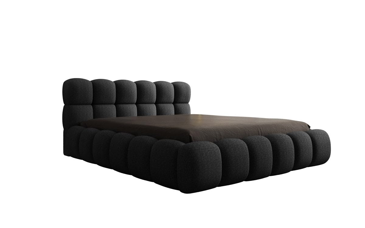 Luxusbetten24 Polsterbett Boston – Designerbett mit Stauraum, Bouclé-Bezug, modernes Bettgestell
