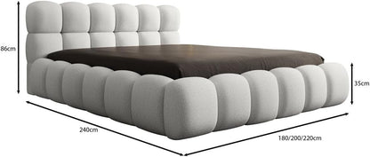 Luxusbetten24 Polsterbett Boston – Designerbett mit Stauraum, Bouclé-Bezug, modernes Bettgestell