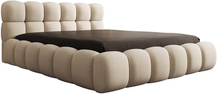 Luxusbetten24 Polsterbett Boston – Designerbett mit Stauraum, Bouclé-Bezug, modernes Bettgestell