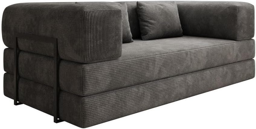 Luxusbetten24 Lazy 3-Sitzer Sofa – Designer Couch aus Cord, Modernes Loungesofa mit Metallrahmen