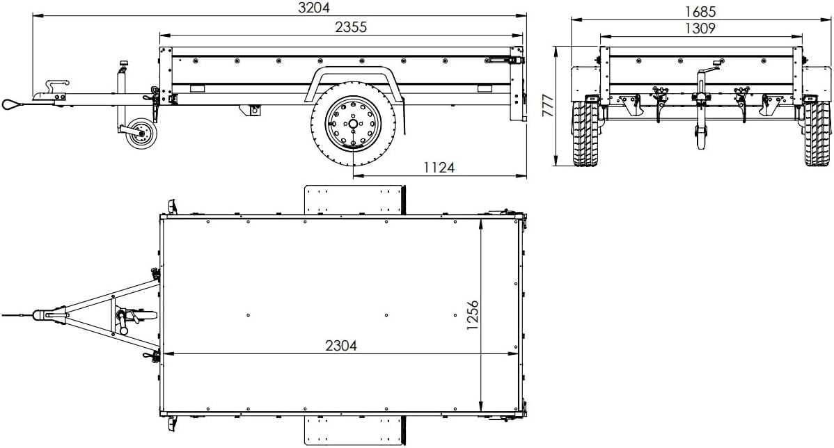 UNITRAILER Trailer Car 230 x 125 cm Garden Trailer 230 Tilting Unitrailer 750 kg with Jockey Wheel, Tarpaulin and High Arrow