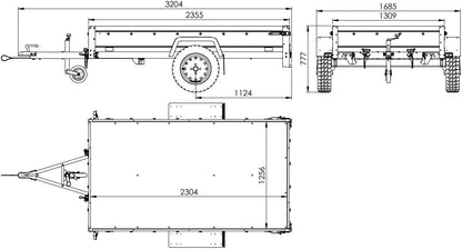 UNITRAILER Trailer Car 230 x 125 cm Garden Trailer 230 Tilting Unitrailer 750 kg with Jockey Wheel, Tarpaulin and High Arrow