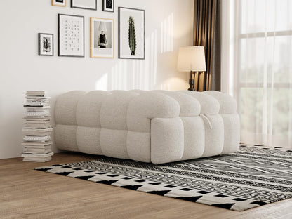 MOBETTRES Polsterbett 2-in-1 Beige – Ausziehbares Schlafsofa & Fußhocker, Teddy-Samtstoff, Einzelbett