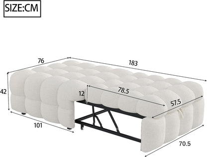 MOBETTRES Polsterbett 2-in-1 Beige – Ausziehbares Schlafsofa & Fußhocker, Teddy-Samtstoff, Einzelbett