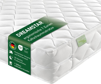 DREAMSTAR Ergo Flex Duo 7-Zonen Kaltschaummatratze, Ergonomisch, Hypoallergen, Abnehmbarer Bezug