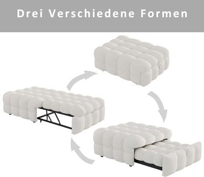 MOBETTRES Polsterbett 2-in-1 Beige – Ausziehbares Schlafsofa & Fußhocker, Teddy-Samtstoff, Einzelbett