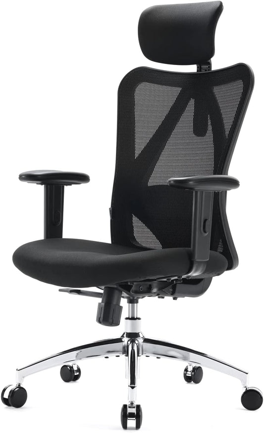 SIHOO Ergonomischer Bürostuhl – Verstellbare Lendenstütze, Kopfstütze, Wippfunktion, Belastbar bis 150 kg