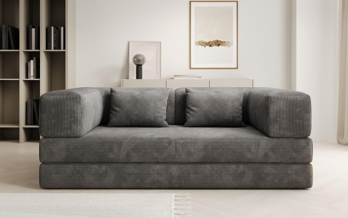 Luxusbetten24 Lazy 3-Sitzer Sofa – Designer Couch aus Cord, Modernes Loungesofa mit Metallrahmen