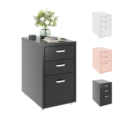 FLEXISPOT Rollcontainer Büro-Schrank mit 3 Schubladen | Mobiler Aktenschrank Metall Kommode mit Rollen | Schreibtisch Unterschrank für Zuhause & Büro