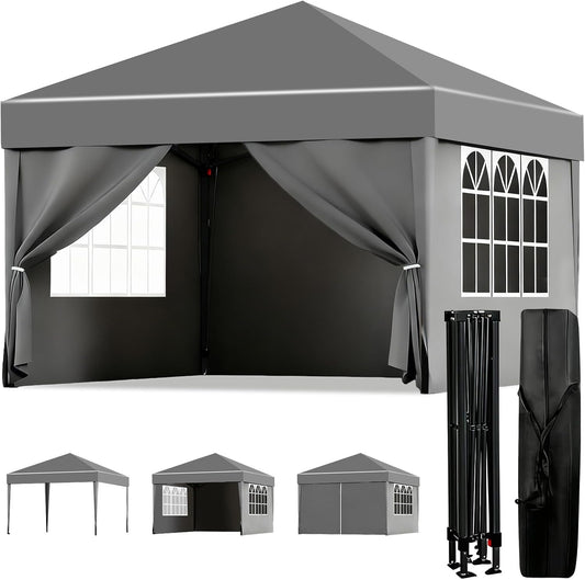 ISE Pavillon 3x3 m Faltpavillon mit Seitenwänden Grau aus Stahl UV50+
