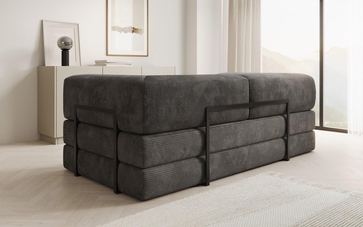 Luxusbetten24 Lazy 3-Sitzer Sofa – Designer Couch aus Cord, Modernes Loungesofa mit Metallrahmen