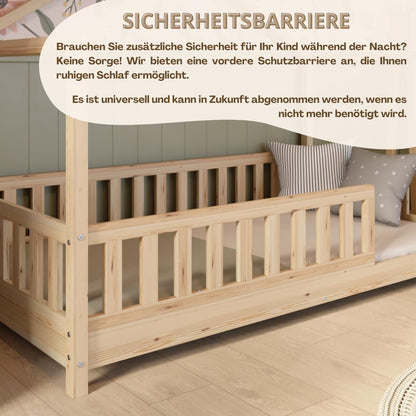 Crazy Pine Hausbett Kinderbett Montessori mit Rausfallschutz, Massivholz, höhenverstellbar, Lattenrost inklusive