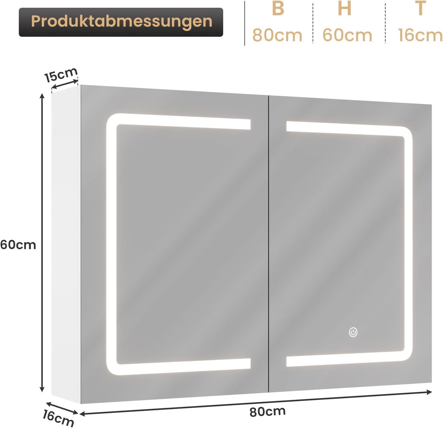 DICTAC LED Spiegelschrank Bad mit Steckdose und Touch-Sensor