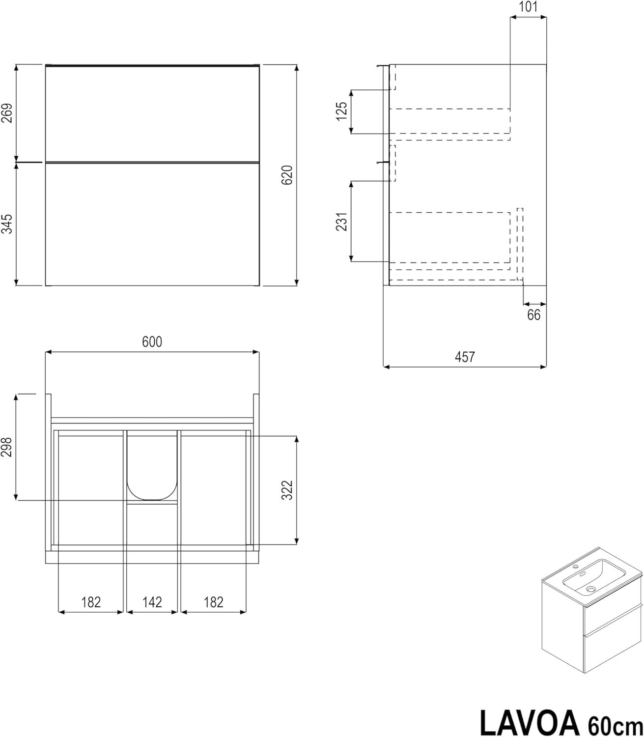 BERNSTEIN Badmöbel-Set Lavoa – Waschbecken mit Unterschrank, 2 Schubladen, Soft-Close, modernes Waschtisch-Set