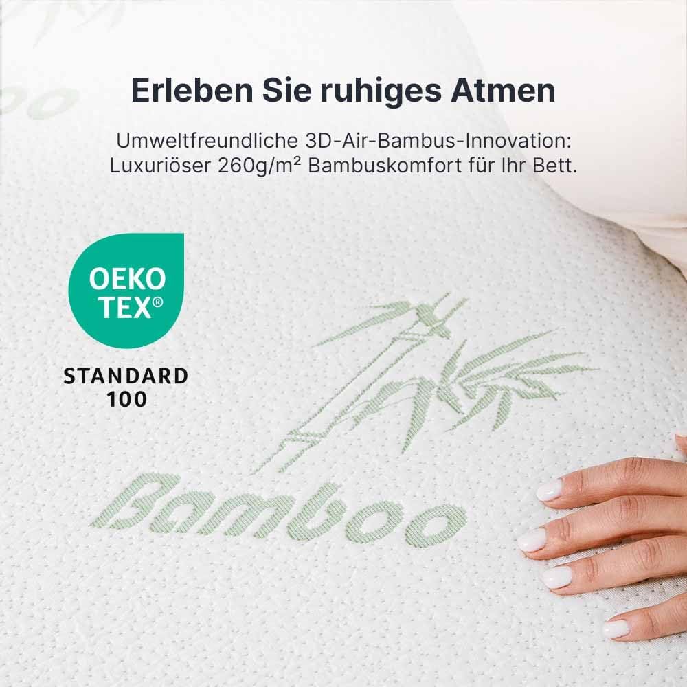 MKS Gel-Topper mit Memory-Schaum – 7 cm Matratzentopper, H2/H3, 3D-Luftstrom, Bambusbezug