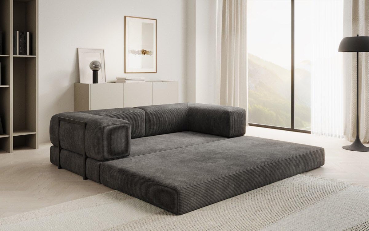 Luxusbetten24 Lazy 3-Sitzer Sofa – Designer Couch aus Cord, Modernes Loungesofa mit Metallrahmen