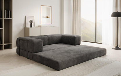 Luxusbetten24 Lazy 3-Sitzer Sofa – Designer Couch aus Cord, Modernes Loungesofa mit Metallrahmen