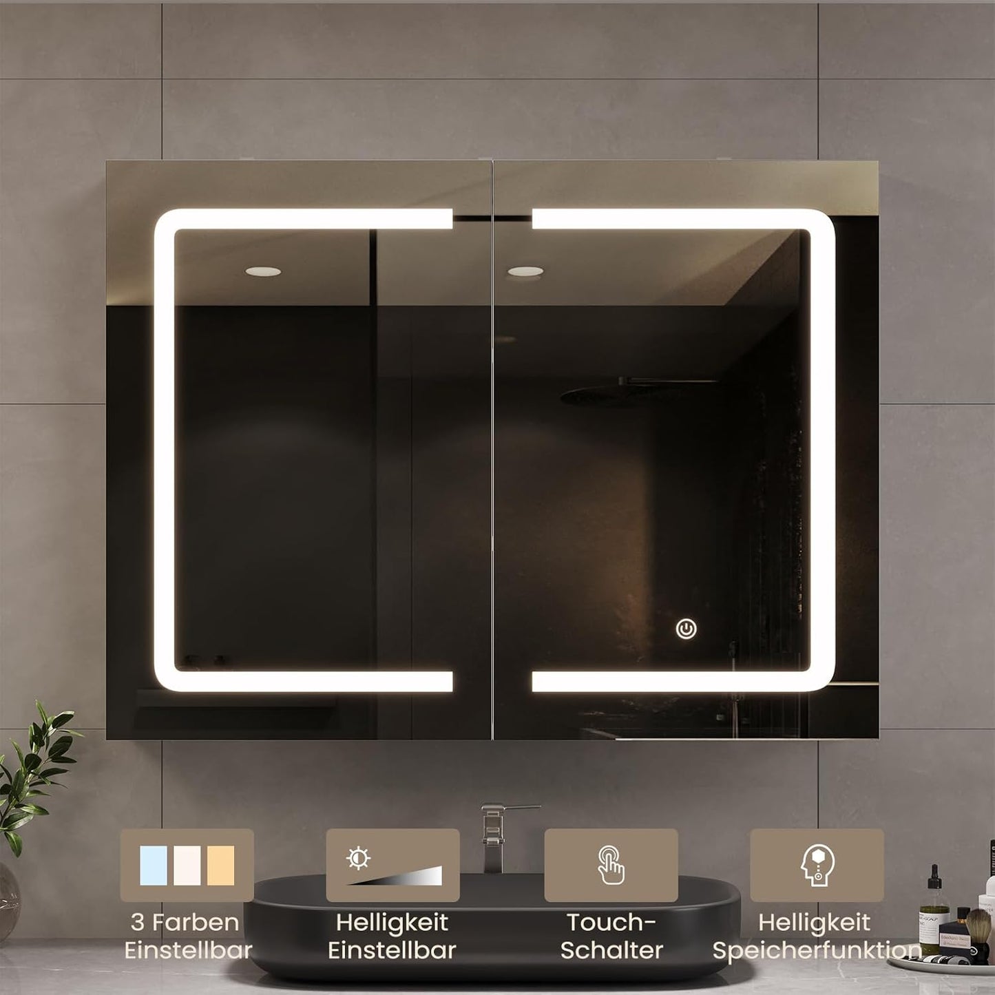 DICTAC LED Spiegelschrank Bad mit Steckdose und Touch-Sensor