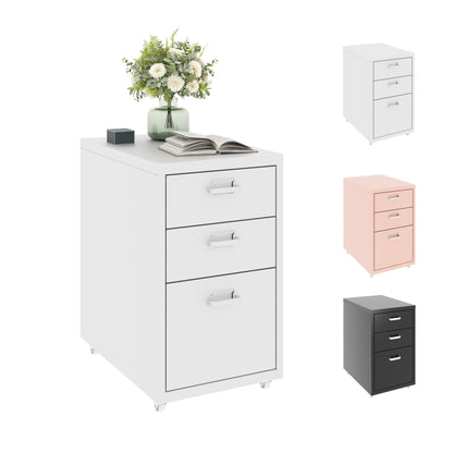 FLEXISPOT Rollcontainer Büro-Schrank mit 3 Schubladen | Mobiler Aktenschrank Metall Kommode mit Rollen | Schreibtisch Unterschrank für Zuhause & Büro