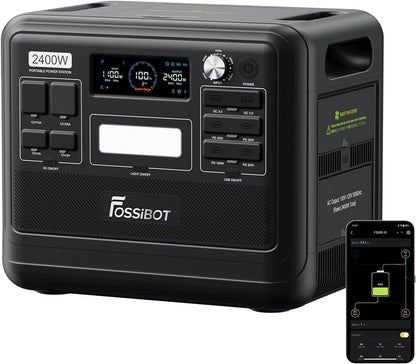 FOSSiBOT F2400 Solargenerator mit Solar panel 400W, 2048Wh, LiFePO4 Tragbare Powerstation, 3 Ausgang AC 2400W (4800W Peak), 1100W Schnellladung, Power Station für Camping, Reisen
