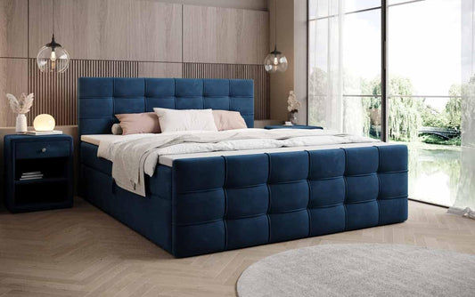 Luxusbetten24 Boxspringbett Luxor – Samt Polsterbett mit Stauraum & Bonellfederkernmatratze