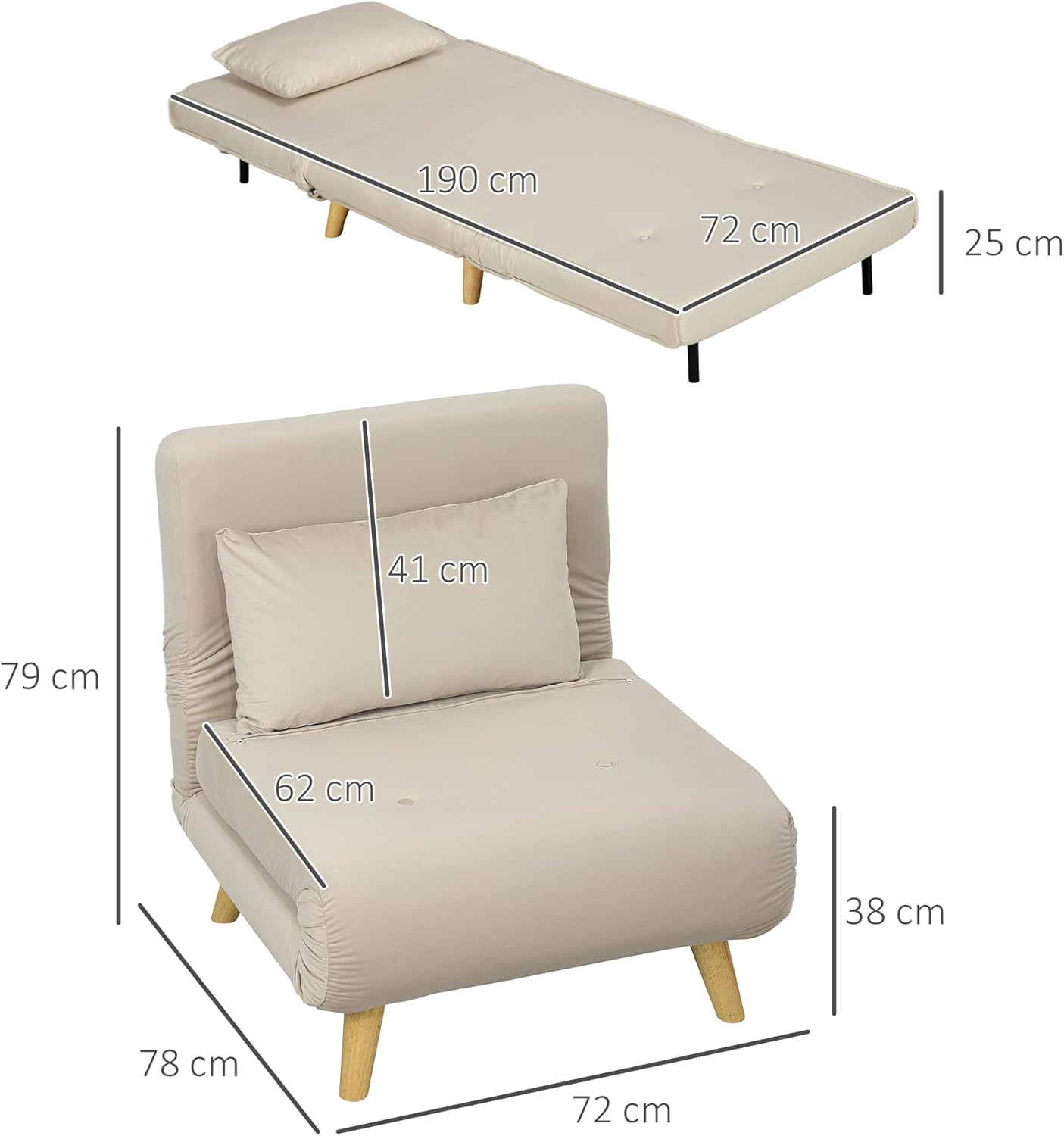 HOMCOM 3-in-1 Schlafsessel Beige – Klappsofa mit Bettfunktion & verstellbarer Rückenlehne