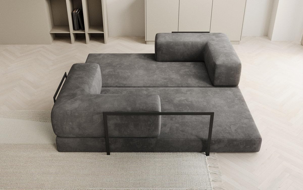 Luxusbetten24 Lazy 3-Sitzer Sofa – Designer Couch aus Cord, Modernes Loungesofa mit Metallrahmen