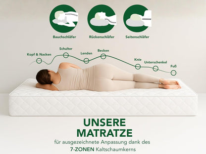 DREAMSTAR Ergo Flex Duo 7-Zonen Kaltschaummatratze, Ergonomisch, Hypoallergen, Abnehmbarer Bezug