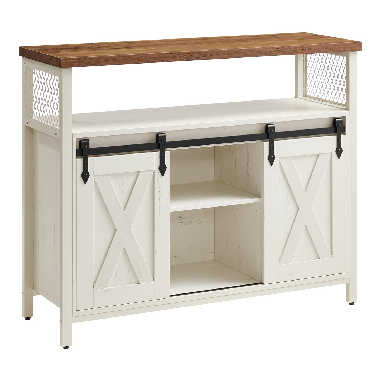 VASAGLE Sideboard mit Schiebetüren, Küchenschrank Landhausstil, Vintagebraun 100 cm