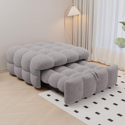 MOBETTRES Polsterbett 2-in-1 Beige – Ausziehbares Schlafsofa & Fußhocker, Teddy-Samtstoff, Einzelbett