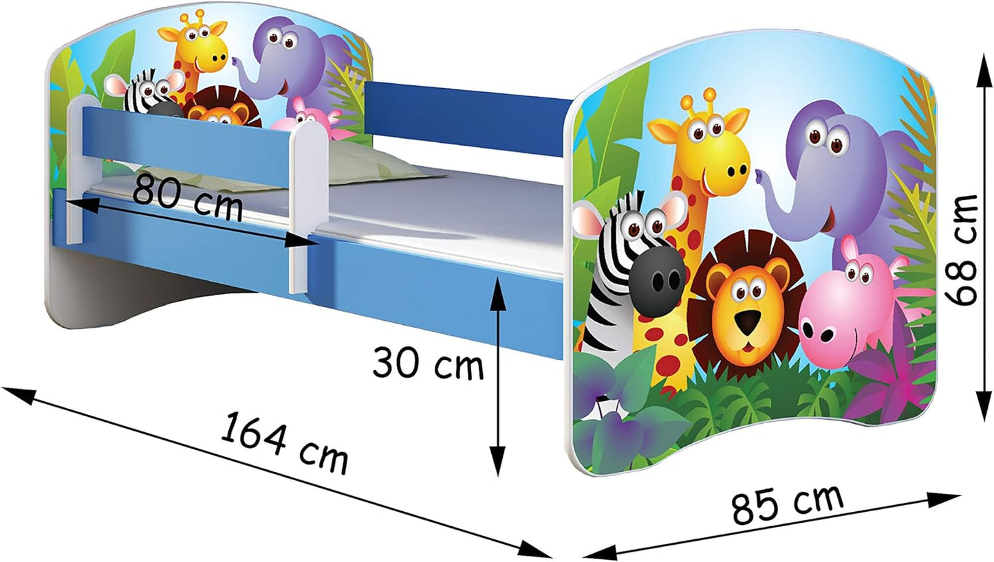 ACMA Kinderbett Jugendbett mit Einer Schublade und Matratze Blau mit Rausfallschutz Lattenrost II 140x70 160x80 180x80 (36 Feuerwehr, 160x80)