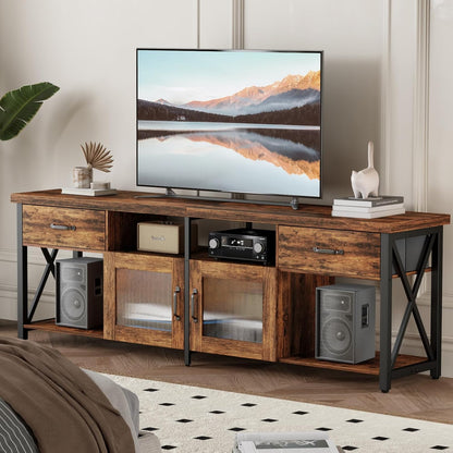 Generisch TV Lowboard Industrial Stil, Braun, 180 cm, Holz & Metall, für 60–70 Zoll Fernseher