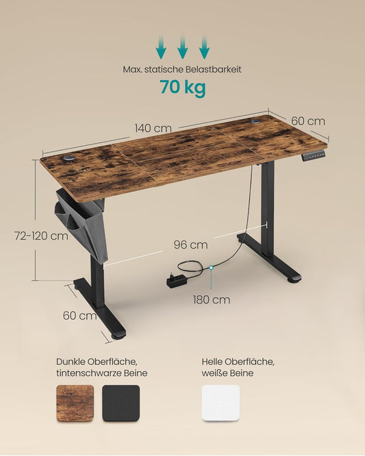 SONGMICS Elektrischer Höhenverstellbarer Schreibtisch – Holz & Stahl, Ergonomisch, Höhenverstellbar