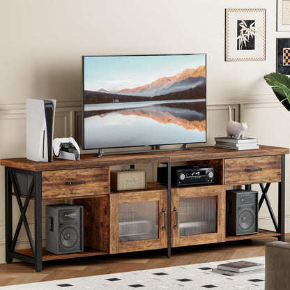 Generisch TV Lowboard Industrial Stil, Braun, 180 cm, Holz & Metall, für 60–70 Zoll Fernseher