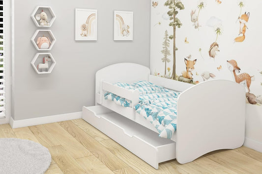 Kinderbett Jugendbett mit einer Schublade und Matratze Weiß ACMA II (180x80 cm + Schublade, Weiß)