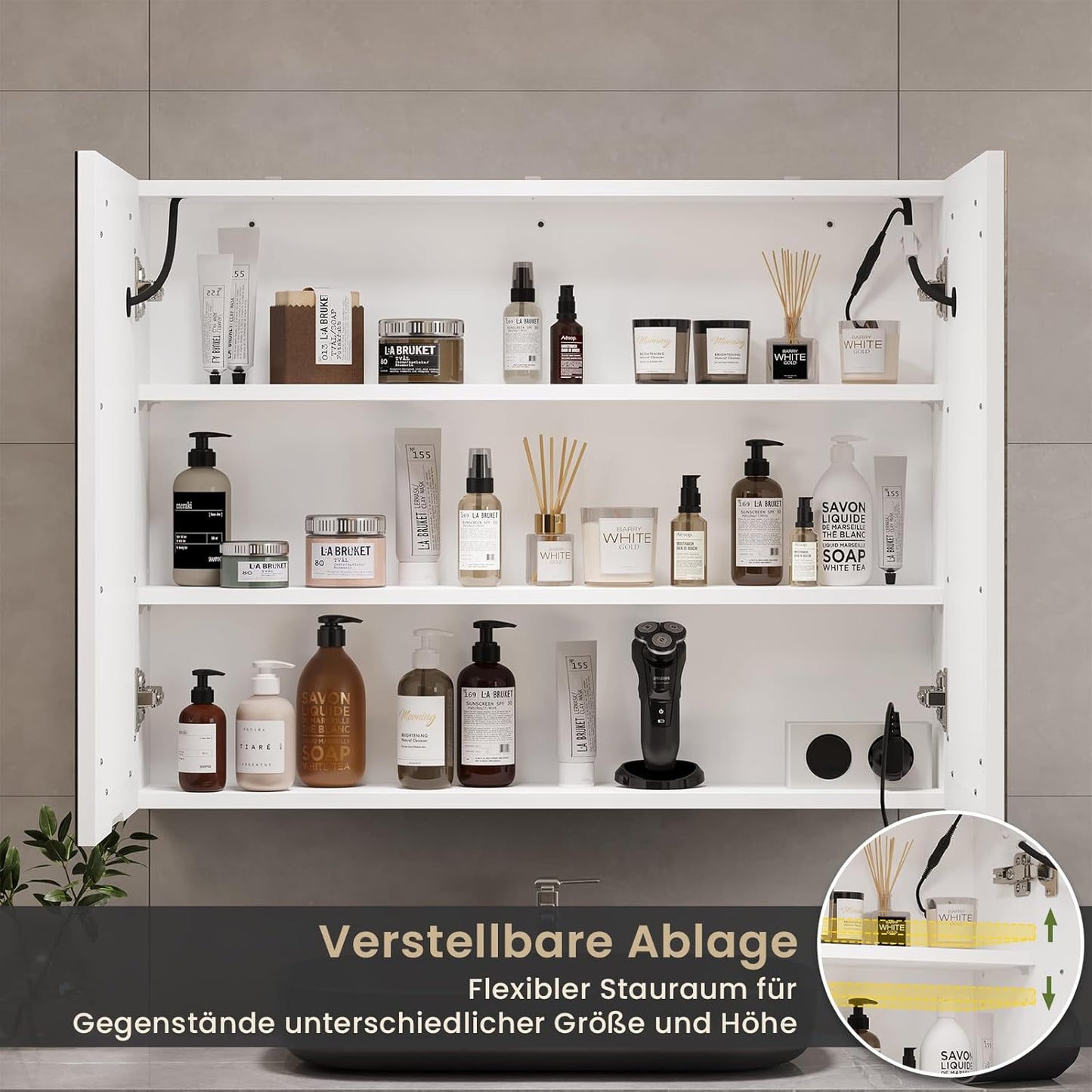 DICTAC LED Spiegelschrank Bad mit Steckdose und Touch-Sensor