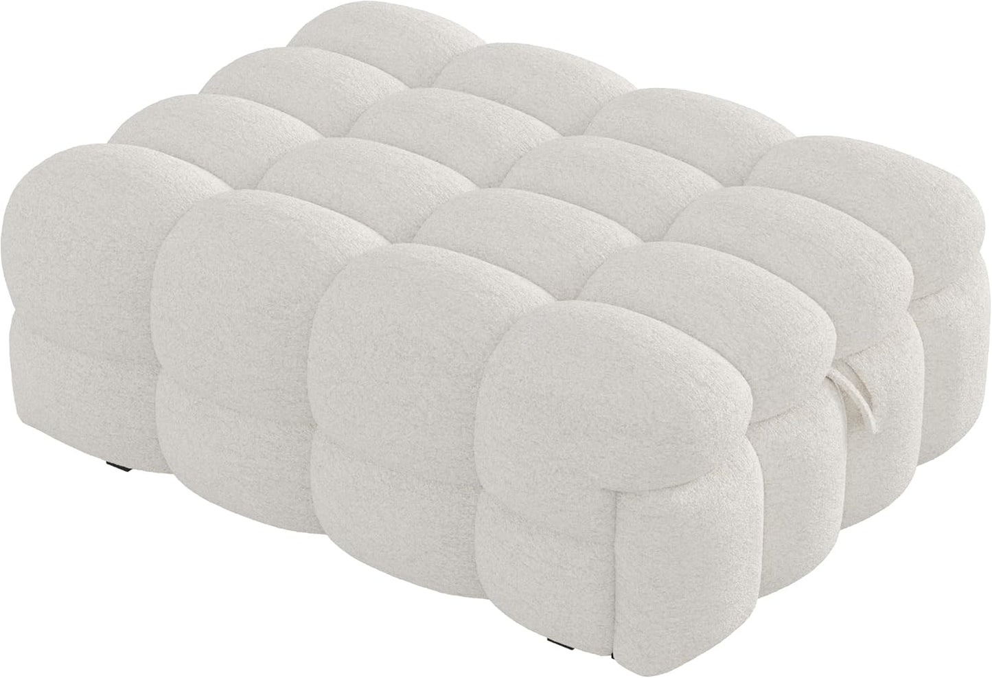 MOBETTRES Polsterbett 2-in-1 Beige – Ausziehbares Schlafsofa & Fußhocker, Teddy-Samtstoff, Einzelbett
