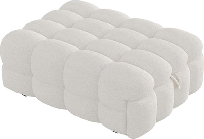 MOBETTRES Polsterbett 2-in-1 Beige – Ausziehbares Schlafsofa & Fußhocker, Teddy-Samtstoff, Einzelbett