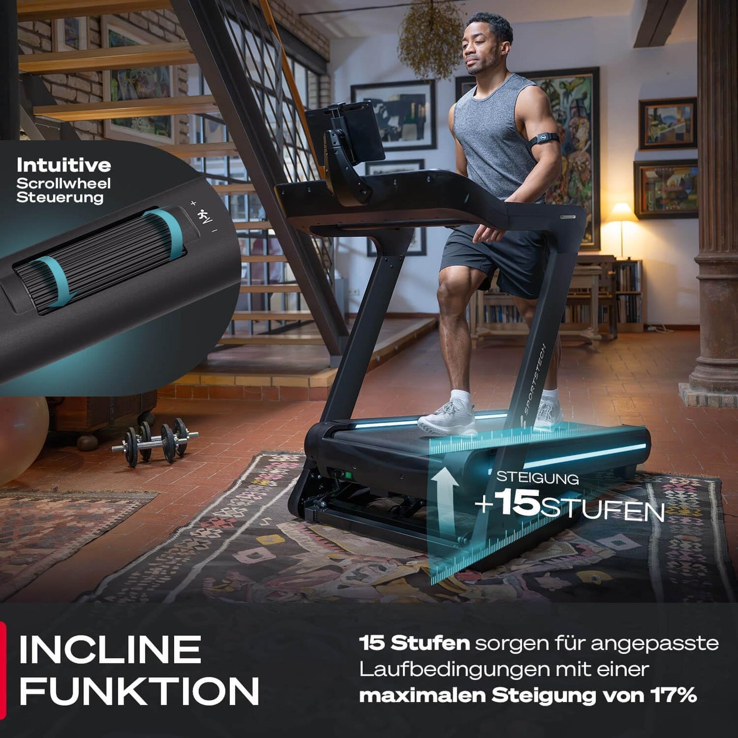 Sportstech sTread Pro/Lite: Klappbares Laufband mit 20 km/h, 17 % Steigung und 7 PS Motor