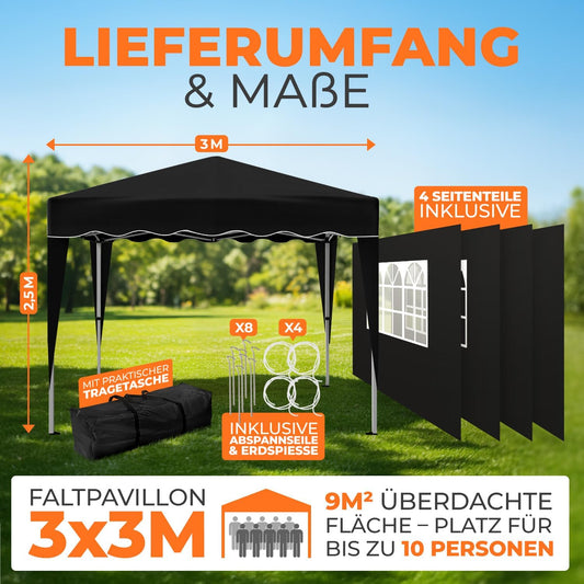 Kronenburg Faltpavillon Pop-Up Pavillon – UV50+, Wasserdicht, Mit Seitenteilen