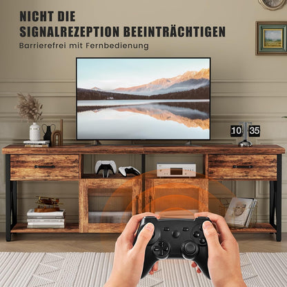Generisch TV Lowboard Industrial Stil, Braun, 180 cm, Holz & Metall, für 60–70 Zoll Fernseher