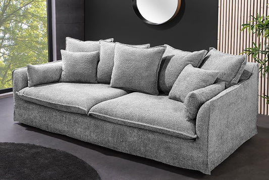 Riess Ambiente Heaven 3-Sitzer Sofa 200 cm Grau Bouclé Federkern Couch Modern Rücken echt