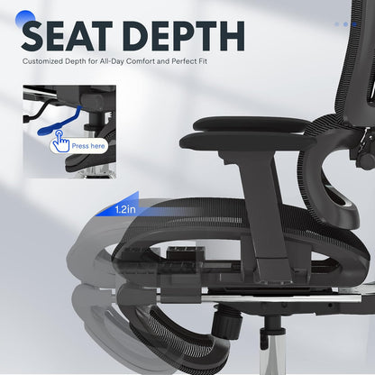 FLEXISPOT ErgoX Ergonomischer Bürostuhl mit Fußstütze – 5D-Rückenlehne, 3D-Armlehnen, Atmungsaktiv