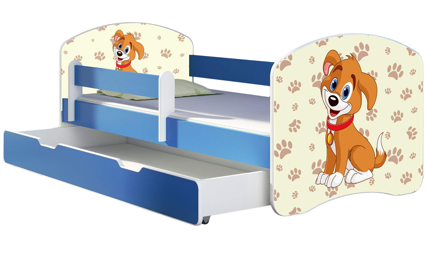 ACMA Kinderbett Jugendbett mit Einer Schublade und Matratze Blau mit Rausfallschutz Lattenrost II 140x70 160x80 180x80 (36 Feuerwehr, 160x80)